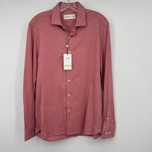 New Nicestuff Button Up Shirt Long Sleeve Pink Red Melange Mens Medium